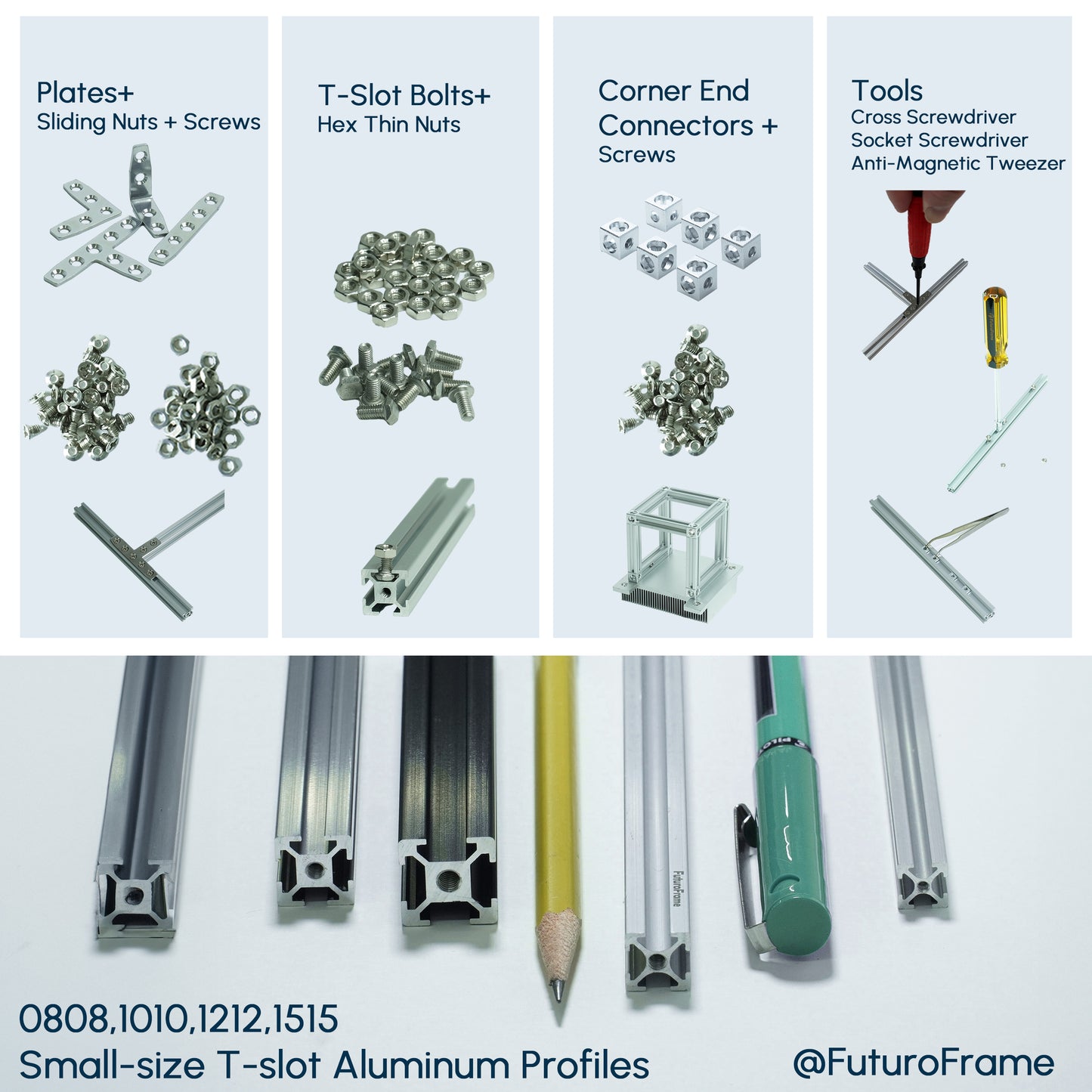 FuturoFrame small aluminum profiles and accessories