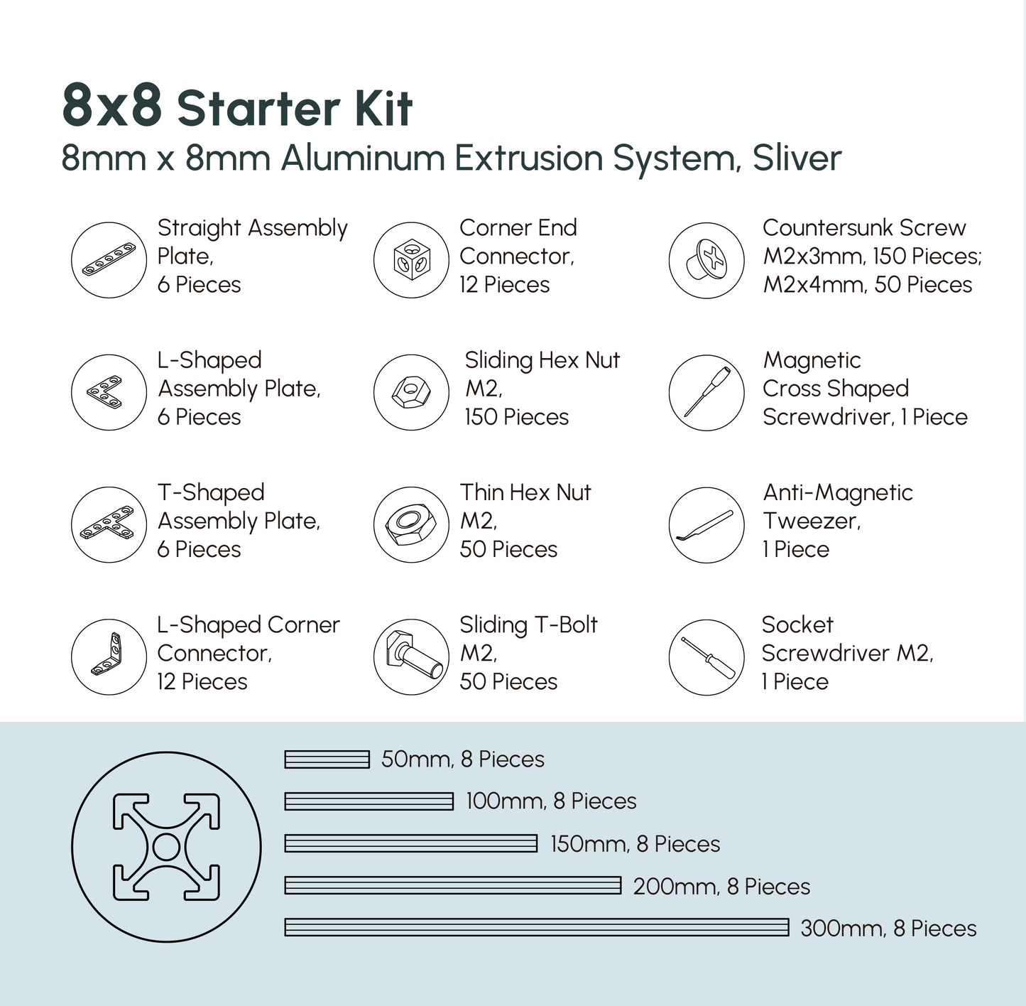 8x8mm Starter Kit - miniature t-slot aluminum extrusions