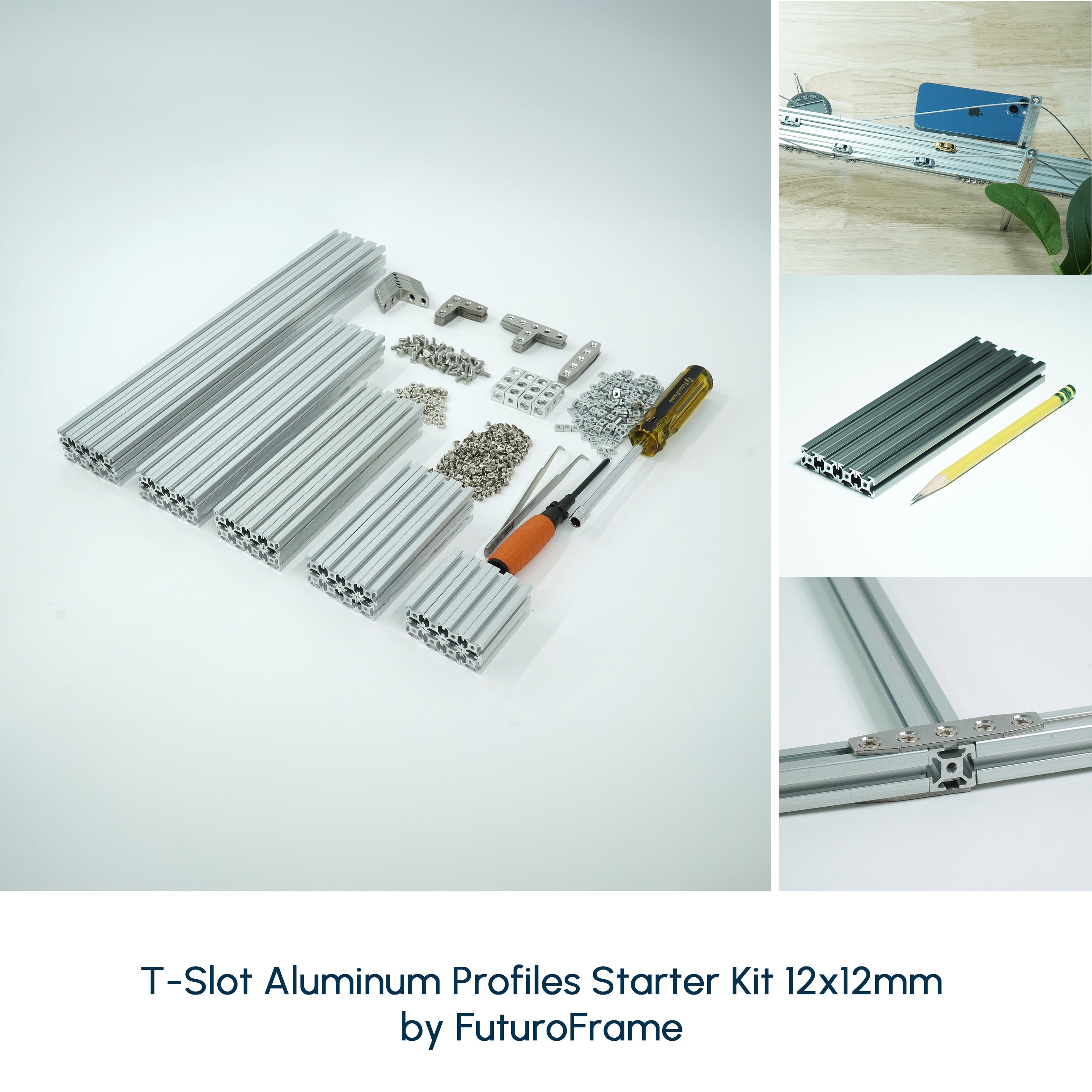 Threadstarter Slot 12x12mm Starter Kit - miniature t-slot aluminum extrusions– FuturoFrame ...